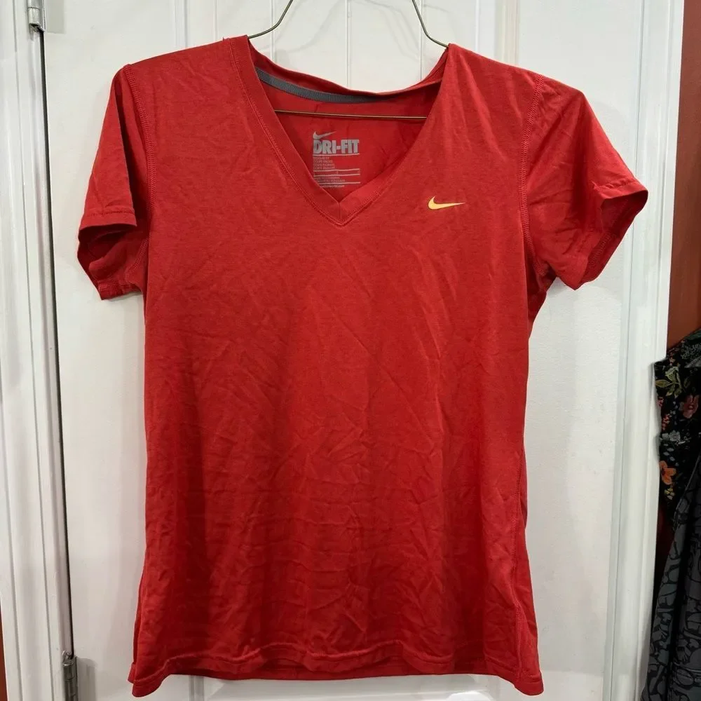 Nike Women's Red V-Neck Dri-FIT Top